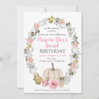 Cute Pink Pumpkin Flower Watercolor 2nd Birthday