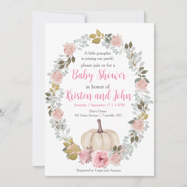 Cute Pink Pumpkin Flower Watercolor 2nd Birthday  Invitation (Front)