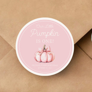 Cute Pink Pumpkin Girl 1st Birthday Classic Round Sticker