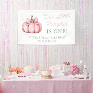 Cute Pink Pumpkin Girl Baby First Birthday Banner