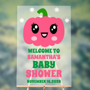 Cute Pink Pumpkin Girl Baby Shower Welcome Frosted Acrylic Sign