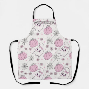Cute Pink Pumpkin Halloween Pattern Apron