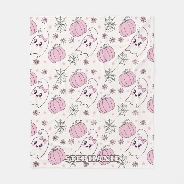 Cute Pink Pumpkin Halloween Pattern Fleece Blanket (Front)