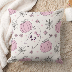 Cute Pink Pumpkin Halloween Pattern Throw Pillow