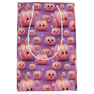 Cute Pink Pumpkin pattern kids halloween Medium Gift Bag