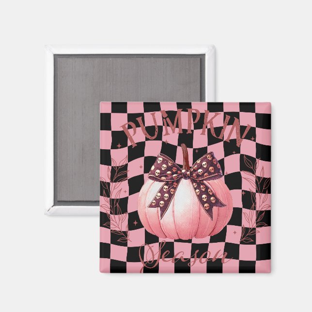 Cute Pink Pumpkin with Bow Magnet (Front/Back)