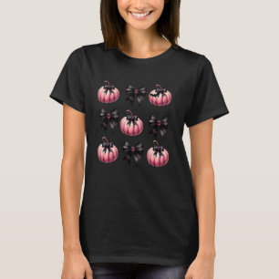 Cute Pink Pumpkins Black Coquette Bows Halloween S T-Shirt