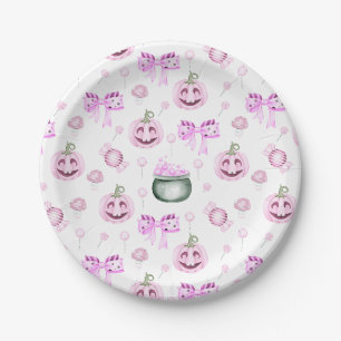 Cute Pink Pumpkins Pattern Paper Plate
