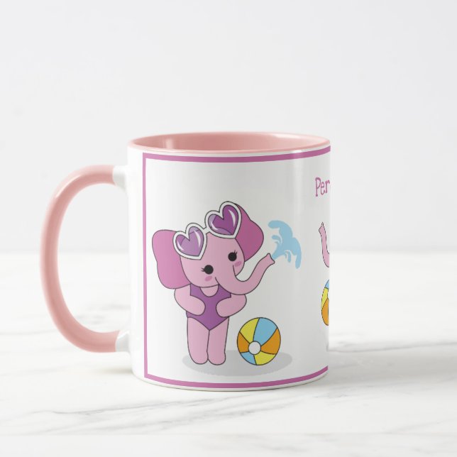 Cute Pink & Purple Baby Elephants Personalize Mug (Left)