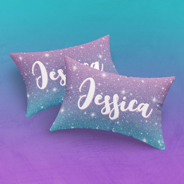 Cute Pink Purple Blue Faux Glitter Sparkles Name Pillowcase (Creator Uploaded)