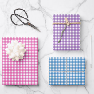 Cute Pink Purple Blue Gingham Pattern Wrapping Paper Sheet