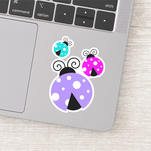 Cute Pink Purple Blue Ladybugs Illustration (Detail)