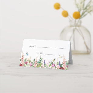 Cute Pink & Purple Flowers & Butterflies Place Card