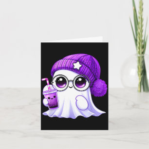 Cute pink purple ghost coffee halloween ghost men card