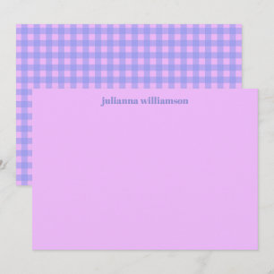 Cute Pink Purple Gingham Personalized Stationery Card