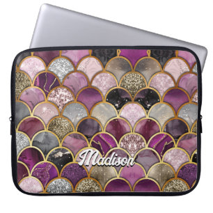 Cute pink purple gold beige mermaid laptop sleeve