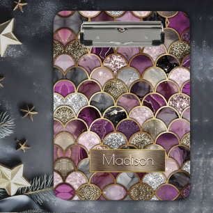 Cute pink purple gold mermaid scales clipboard