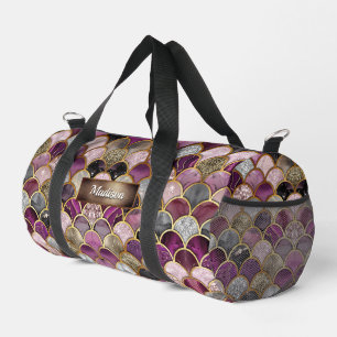 Cute pink purple gold mermaid scales duffle bag