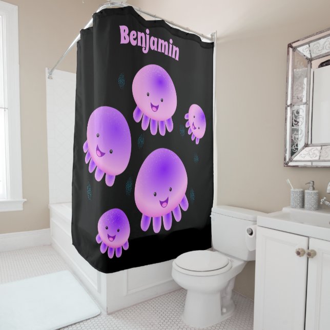 Cute pink purple jellyfish kawaii cartoon (In Situ)