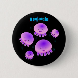 Cute pink purple jellyfish kawaii cartoon 2 inch round button