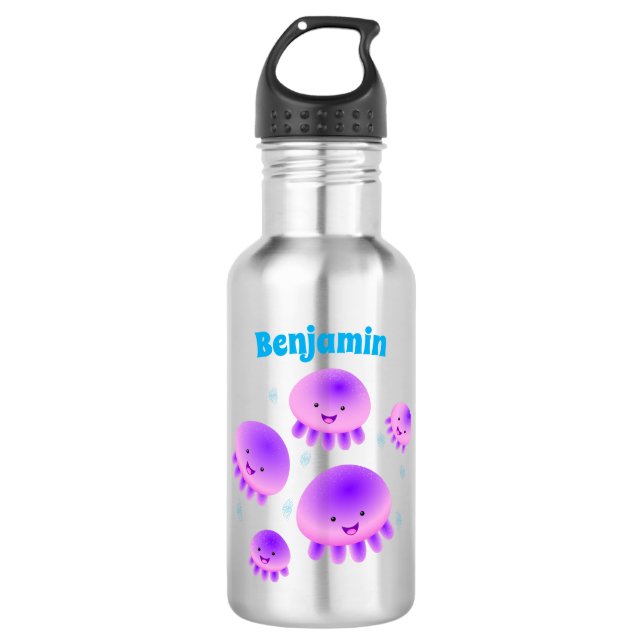 Cute pink purple jellyfish kawaii cartoon 532 ml water bottle (Front)