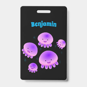 Cute pink purple jellyfish kawaii cartoon badge
