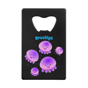 Cute pink purple jellyfish kawaii cartoon credit card bottle opener