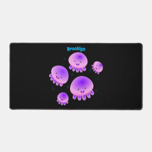 Cute pink purple jellyfish kawaii cartoon desk mat