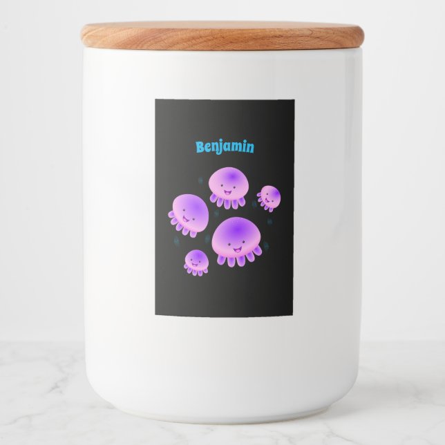 Cute pink purple jellyfish kawaii cartoon food label (Front)
