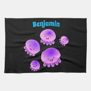 Cute pink purple jellyfish kawaii cartoon kitchen towel