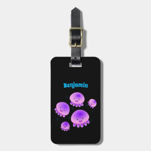 Cute pink purple jellyfish kawaii cartoon luggage tag