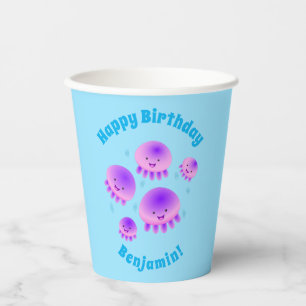 Cute pink purple jellyfish kawaii cartoon paper cups