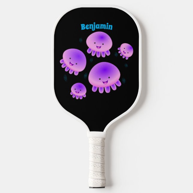 Cute pink purple jellyfish kawaii cartoon pickleball paddle (Front)