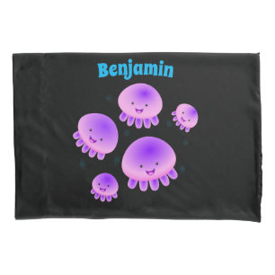 Cute pink purple jellyfish kawaii cartoon pillowcase