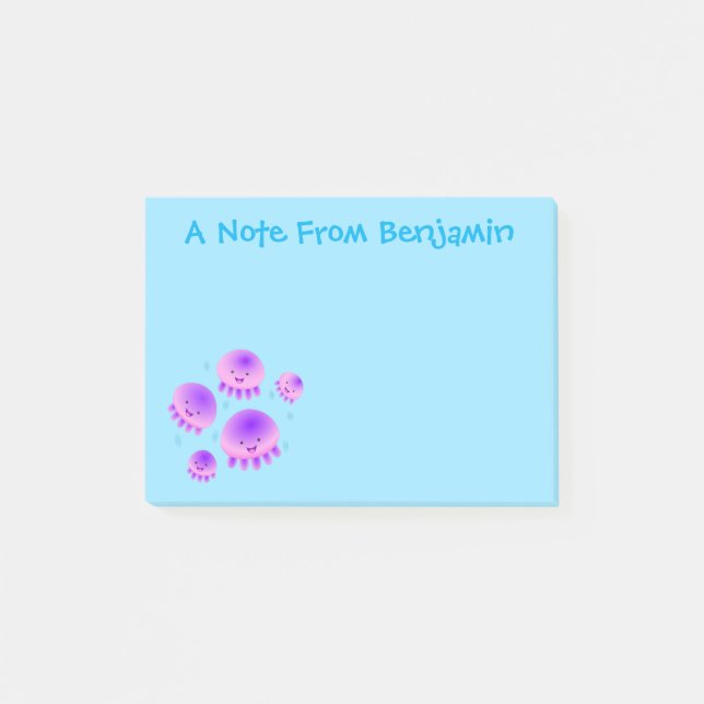 Cute pink purple jellyfish kawaii cartoon post-it notes (Front)