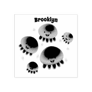 Cute pink purple jellyfish kawaii cartoon rubber stamp