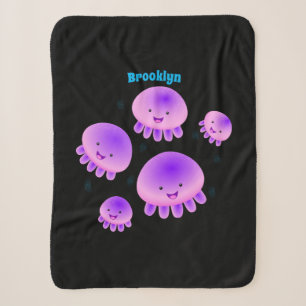 Cute pink purple jellyfish kawaii cartoon sherpa blanket