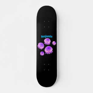Cute pink purple jellyfish kawaii cartoon skateboard