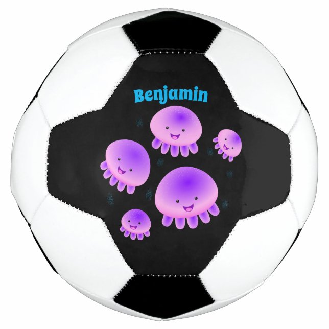 Cute pink purple jellyfish kawaii cartoon soccer ball (Front)