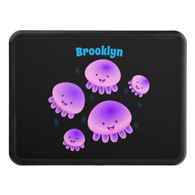 Cute pink purple jellyfish kawaii cartoon trailer hitch cover (Front)