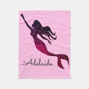 Cute Pink & Purple Mermaid   Personalized Add Name Fleece Blanket