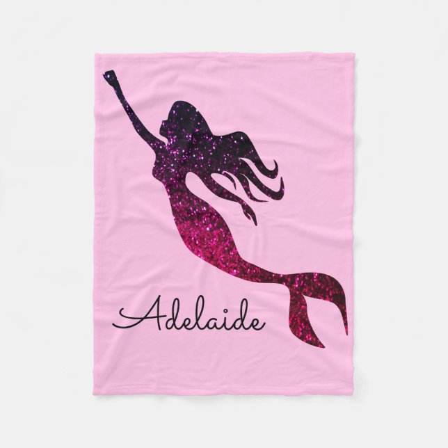 Cute Pink & Purple Mermaid | Personalized Add Name Fleece Blanket (Front)