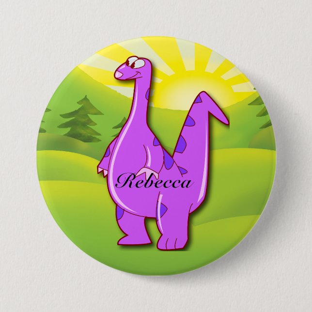 Cute pink purple Personalized Dinosaur 3 Inch Round Button (Front)
