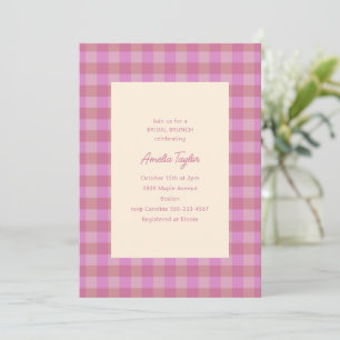 Cute Pink Purple Plaid Preppy Bridal Shower Brunch Invitation