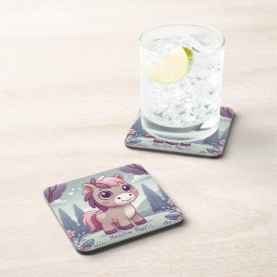 Cute Pink Purple Pony in Dreamy Meadow Coaster