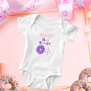 Cute Pink Purple Sweet One Girl's Birthday Baby Bodysuit