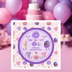 Cute Pink Purple Sweet One Girl's Birthday  Napkin
