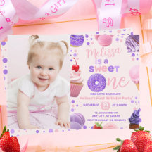 Cute Pink Purple Sweet One Girl's Birthday Photo