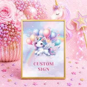 Cute Pink Purple Unicorn Girl Birthday Custom Sign