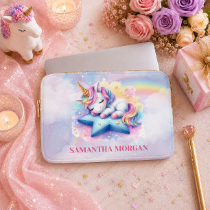 Cute Pink Purple Unicorn Girl Birthday Laptop Slee Sleeve